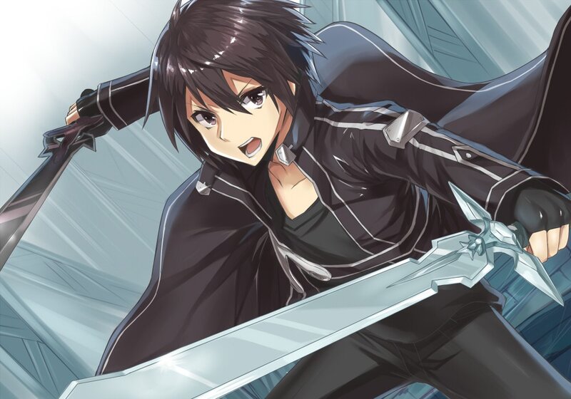 Anime Character with Swords — Black, Dramatic, Cape, Black Jacket