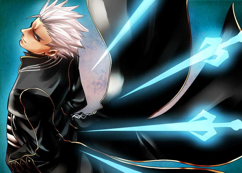 Anime Character with Swords — Black, Dramatic, Cape