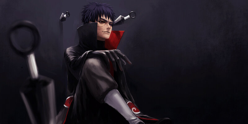 Anime Character with Swords — Black, Dramatic, Digital Art, Cloak