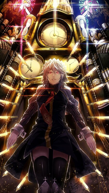 Anime Character with Swords — Black, Dramatic, Digital Art, Clocks