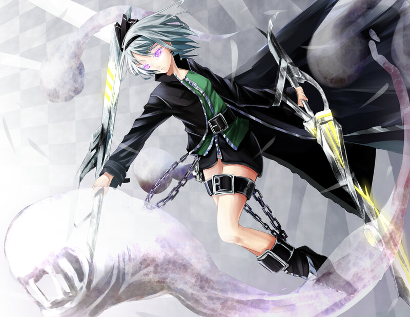 Anime Character with Swords — Black, Dramatic, Digital Art