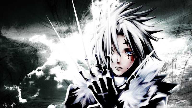 Anime Character with Swords — Black, Dramatic, Digital Art, White Hair, Frost
