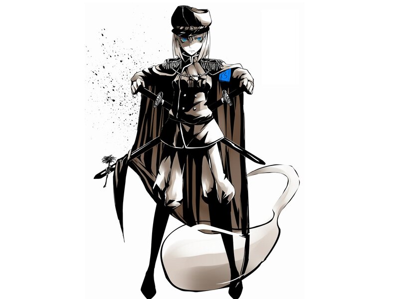 Anime Character with Swords — Black, Dramatic, Manga, Cape