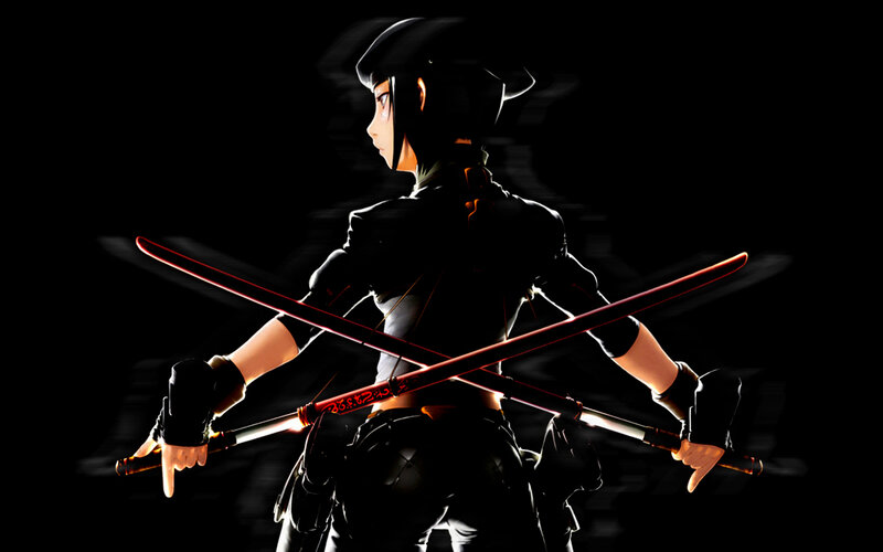 Anime Character with Swords — Black, Dramatic, Night, Black Outfit
