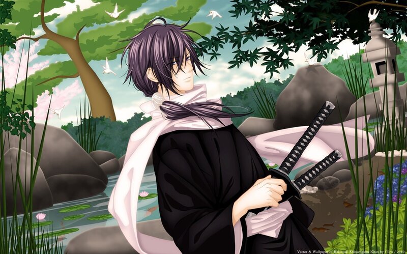 Anime Character with Swords — Black, Serene