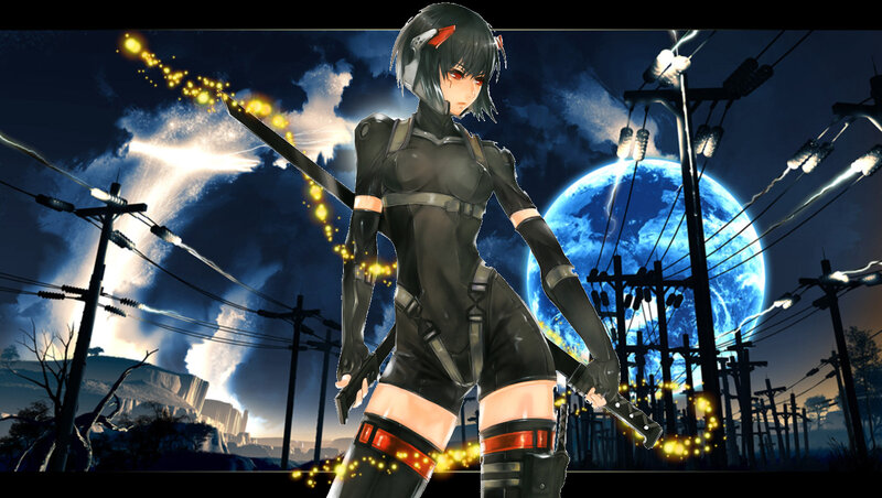 Anime Character with Swords — Black