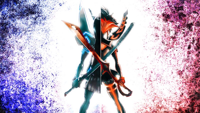 Anime Character with Swords — Blue, Dramatic, Digital Art, Split Image