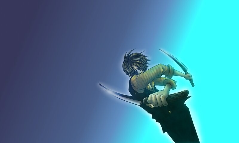 Anime Character with Swords — Blue, Dramatic, Manga, Blue Background