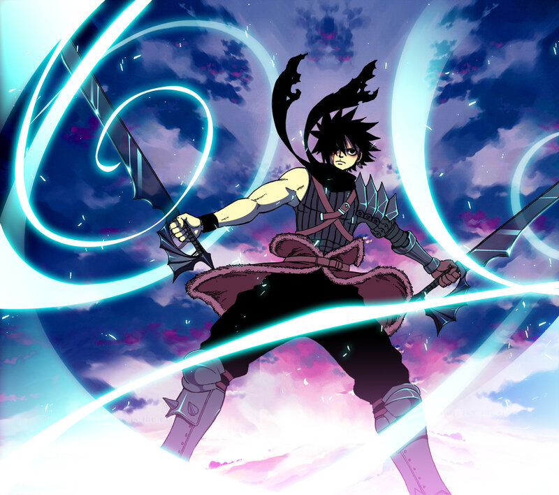 Anime Character with Swords — Blue, Dramatic
