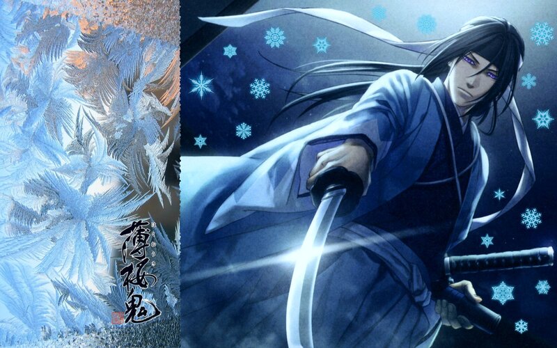 Anime Character with Swords — Blue, Dramatic, Winter