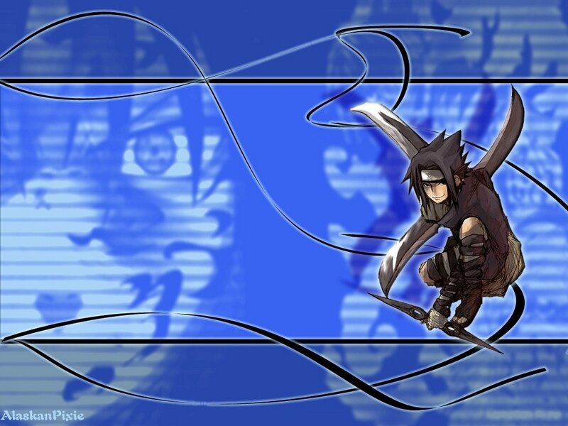 Anime Character with Swords — Blue, Dynamic