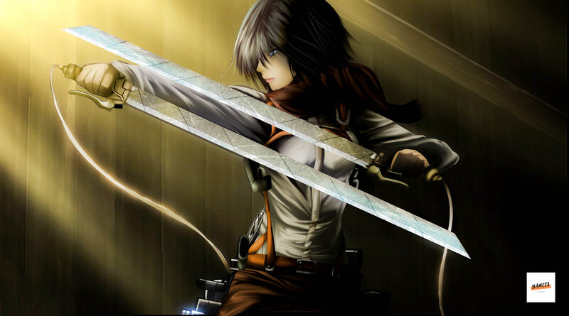 Anime Character with Swords — Brown, Dramatic, Digital Art