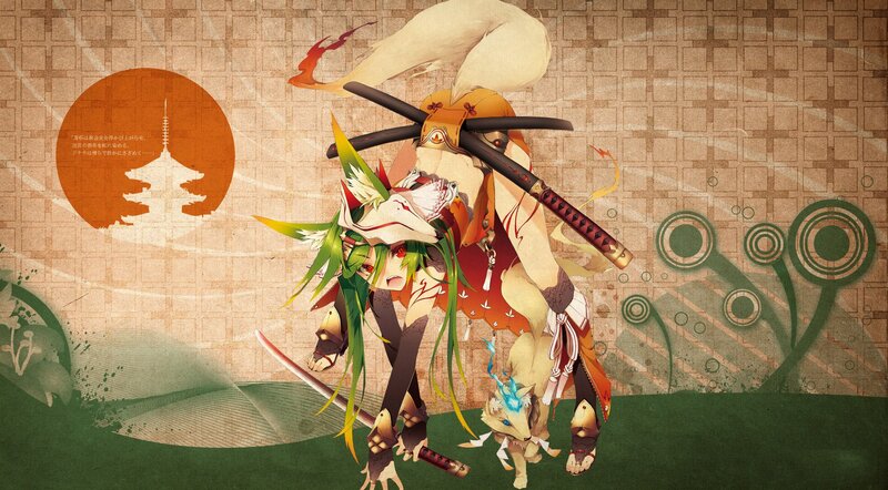 Anime Character with Swords — Brown, Dramatic, Sunset