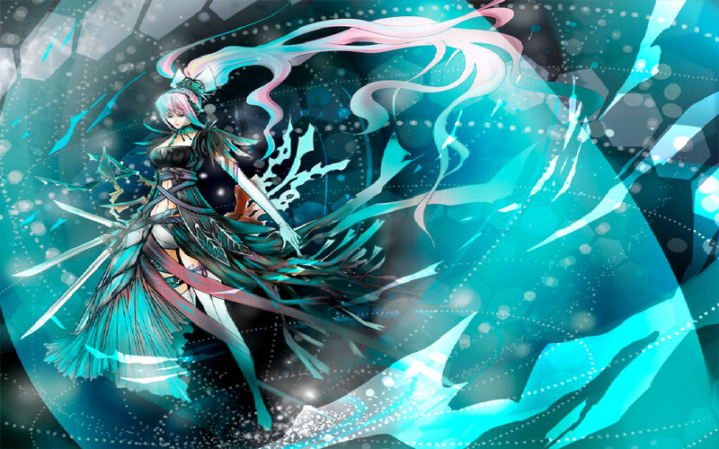 Anime Character with Swords — Cyan