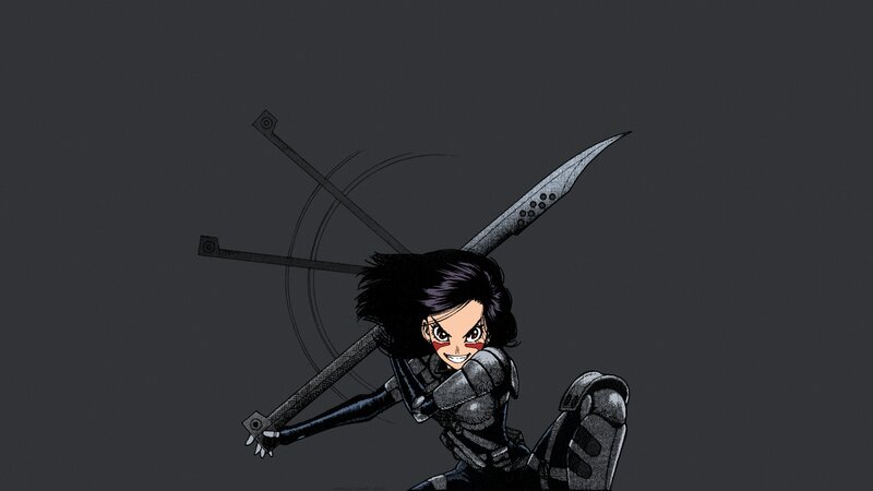 Anime Character with Swords — Gray, Dramatic, Manga