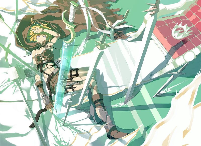 Anime Character with Swords — Green, Dramatic