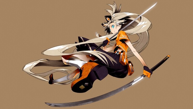 Anime Character with Swords — Orange, Dynamic