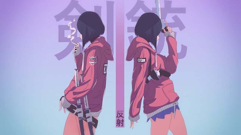 Anime Character with Swords — Purple, Dramatic, Cigarette