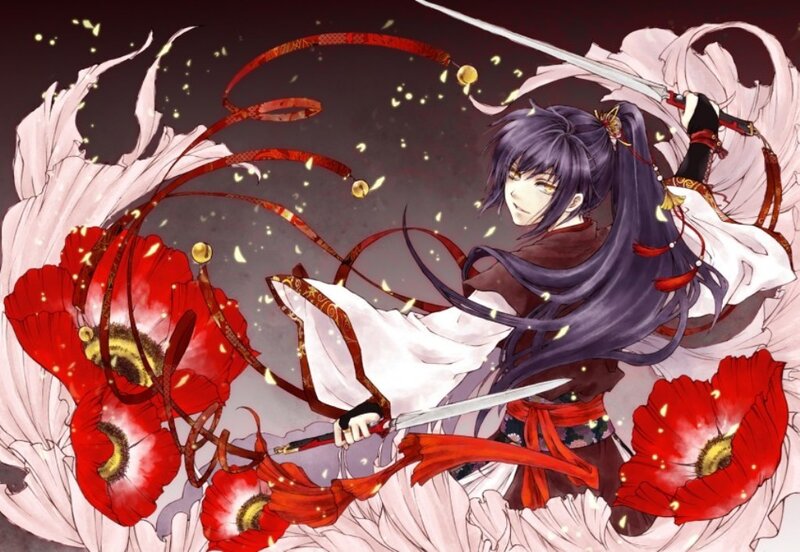 Anime Character with Swords — Purple