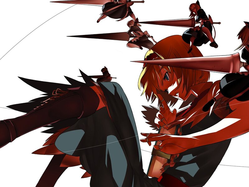 Anime Character with Swords — Red, Dramatic, Action Pose