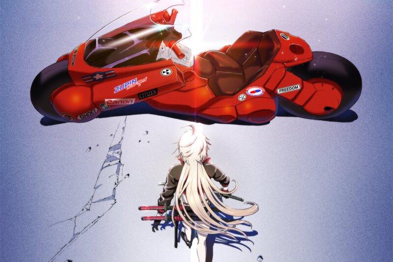 Anime Character with Swords — Red, Dramatic, Digital Art, Motorcycle