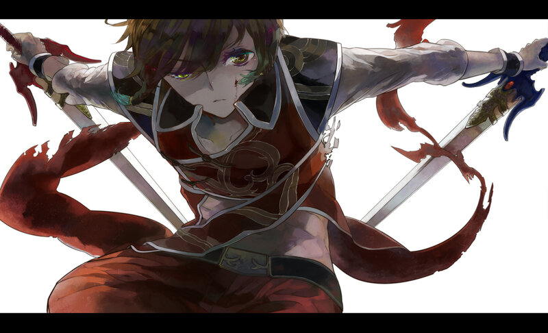 Anime Character with Swords — Red, Dramatic, Manga, Blood