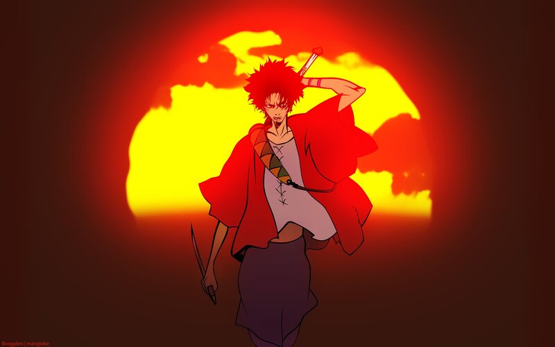 Anime Character with Swords — Red, Dramatic, Sunset, Manga