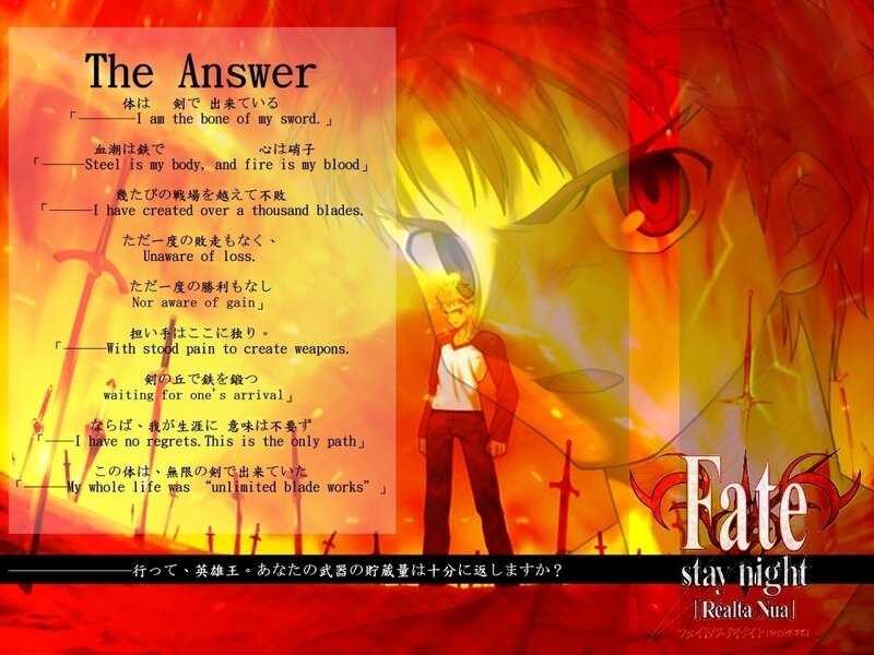 Anime Character with Swords — Red, Dramatic, Text