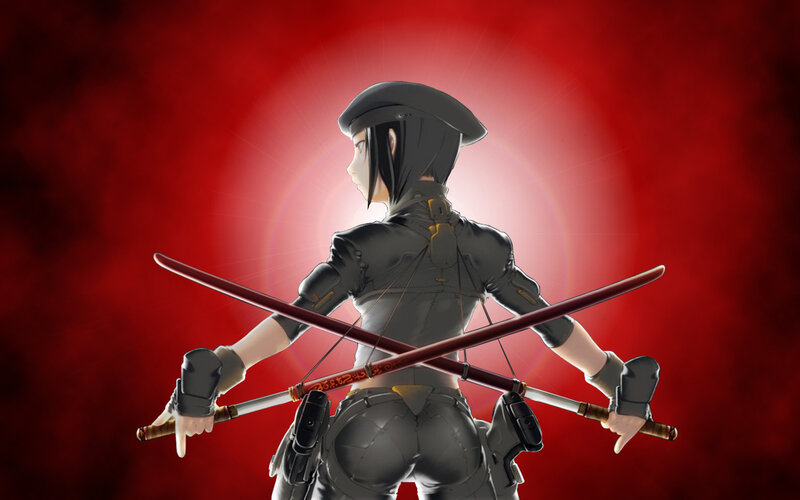 Anime Character with Swords — Red, Dramatic