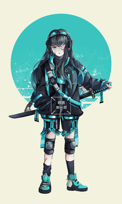 Anime Character with Swords — Teal, Neutral