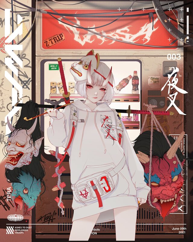 Anime Character with Swords — White, Dark