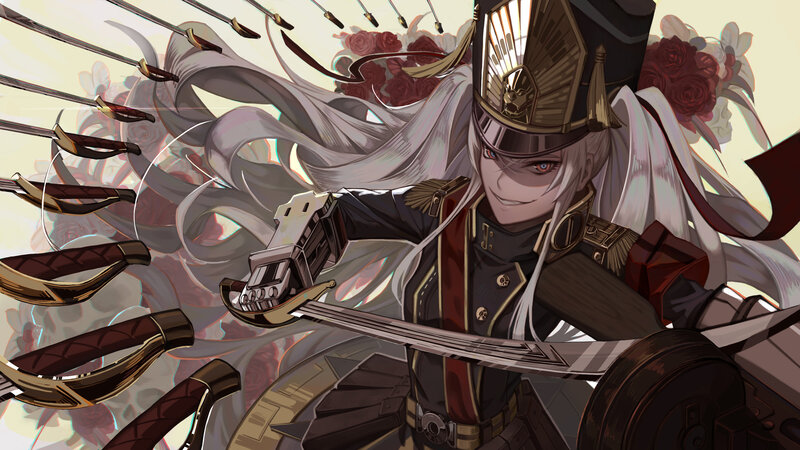 Anime Character with Swords — White, Dramatic, Digital Art