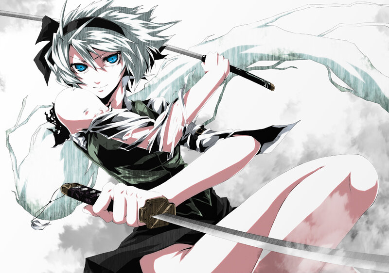 Anime Character with Swords — White, Dramatic, Manga