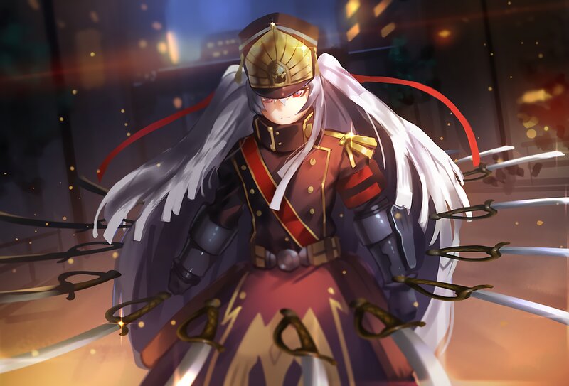 Anime Character with Swords — White, Dramatic, Night, Digital Art