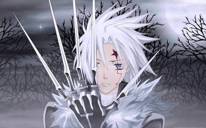 Anime Character with Swords — White, Dramatic, Night