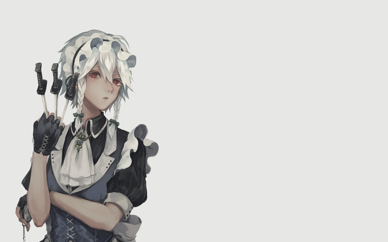 Anime Character with Swords — White, Serious
