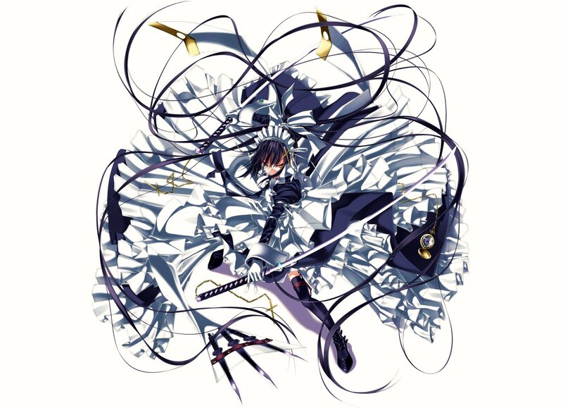 Anime Character with Swords — White