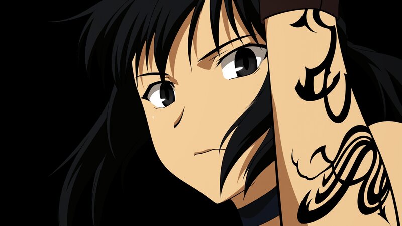 Anime Character with Tattoo — Black, Dramatic, Black Hair