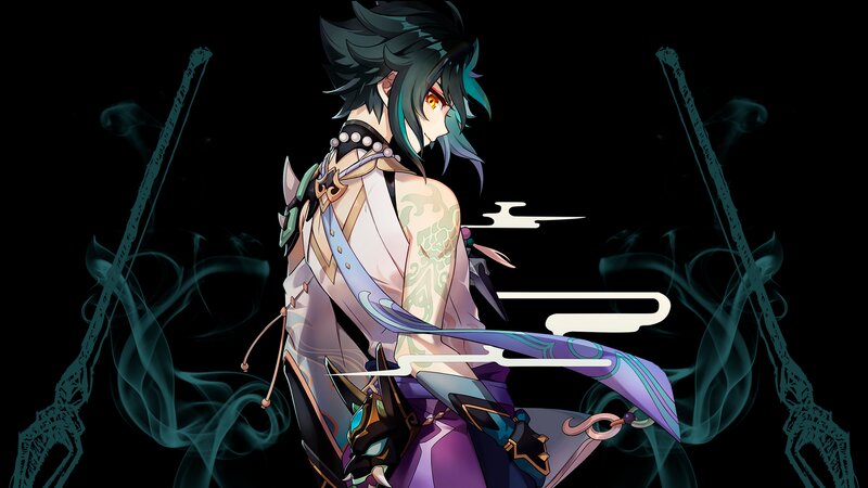 Anime Character with Tattoos — Black, Dramatic, Night, Digital Art