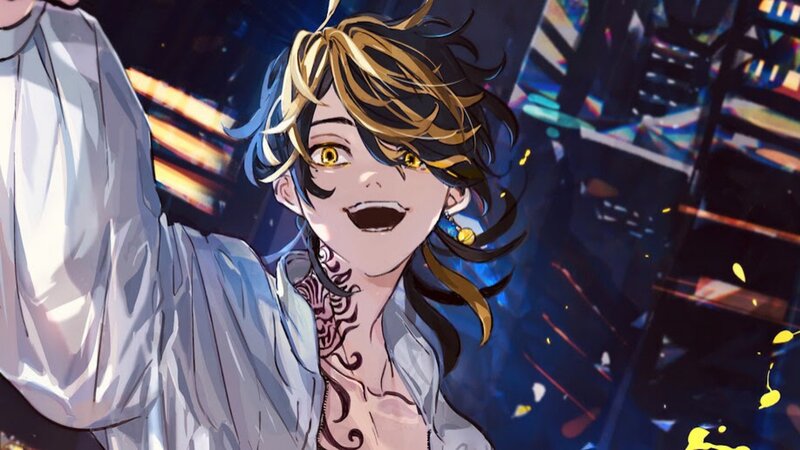 Anime Character with Tattoos — Blue, Dramatic, Night