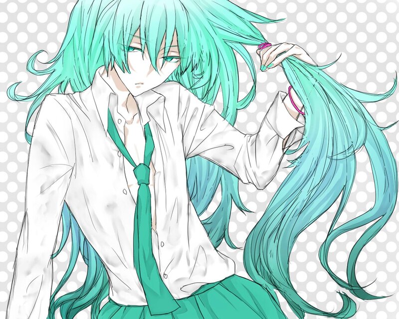 anime character with teal hair