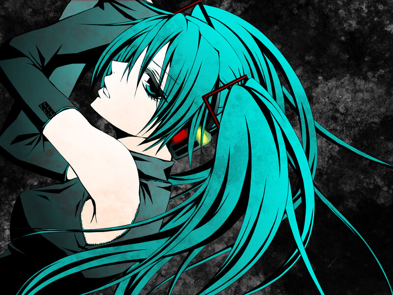 anime character with teal hair