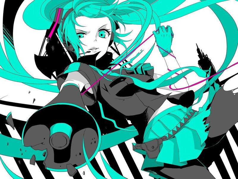 anime character with teal hair