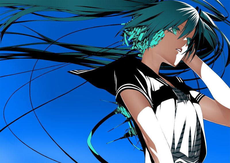 anime character with teal hair