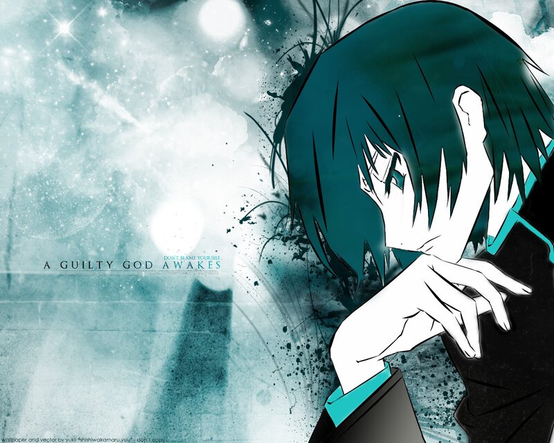 anime character with teal hair