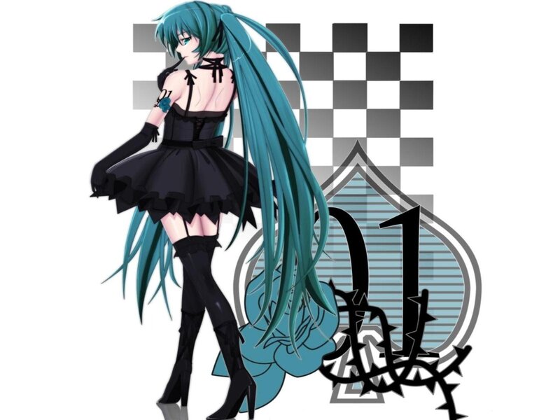 Anime Character with Teal Hair — Black