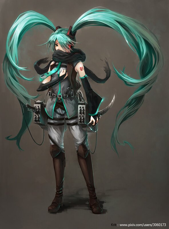 Anime Character with Teal Hair — Dramatic, Digital Art, Long Hair, Weapon