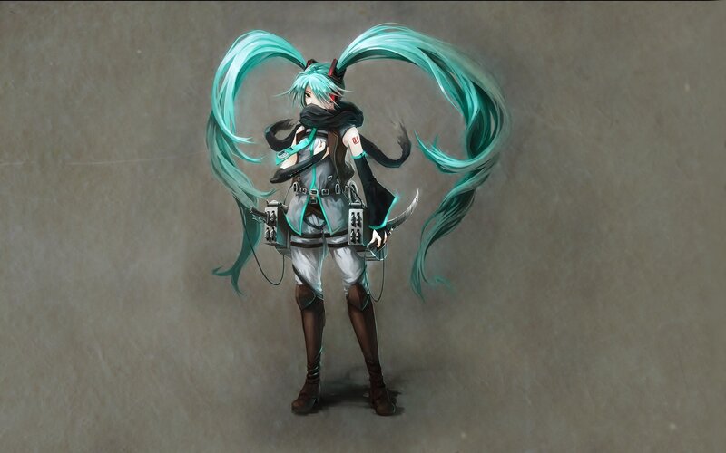 Anime Character with Teal Hair — Dramatic, Digital Art, Long Hair, Weapons