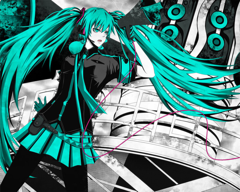 Anime Character with Teal Hair — Dramatic, Digital Art, Microphone