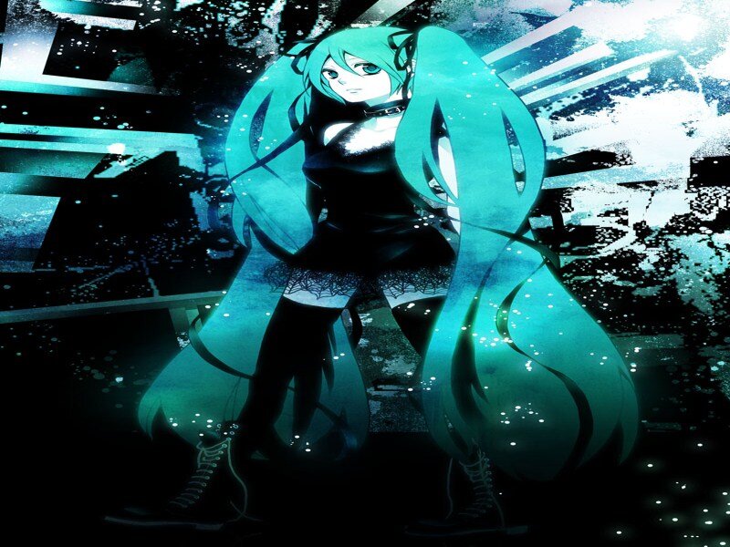Anime Character with Teal Hair — Dramatic, Night, Digital Art, Long Hair